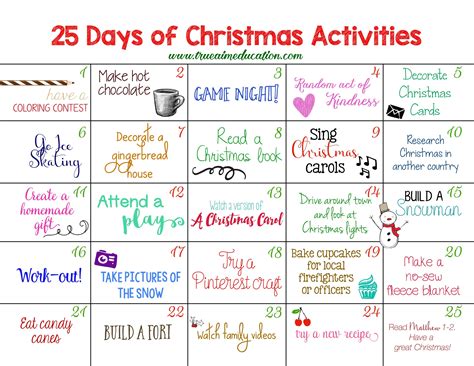 12 Day Advent Calendar Activity Ideas Image