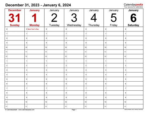 18-week calendar example