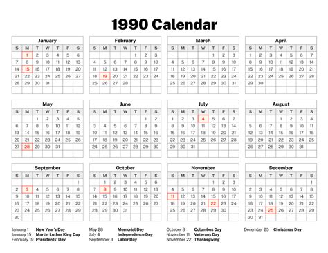 1990s retro calendars