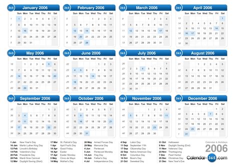 2006 Calendar Layout