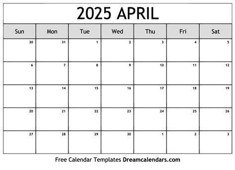 2025 April Calendar Printable