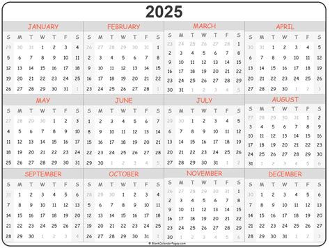 2025 Calendar Printable Image