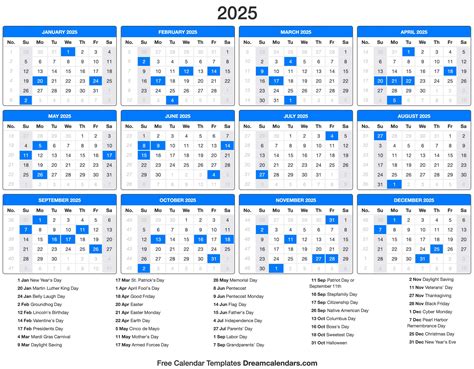 2025 Calendar Printable Holidays Image 1