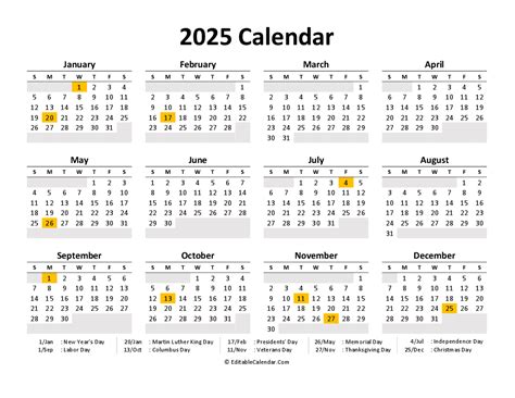 2025 Free Printable Calendar