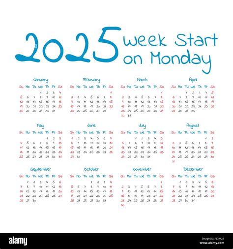 2025 Monday Start Calendar Image 4