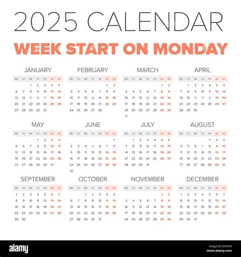 2025 Monday Start Calendar Image 5