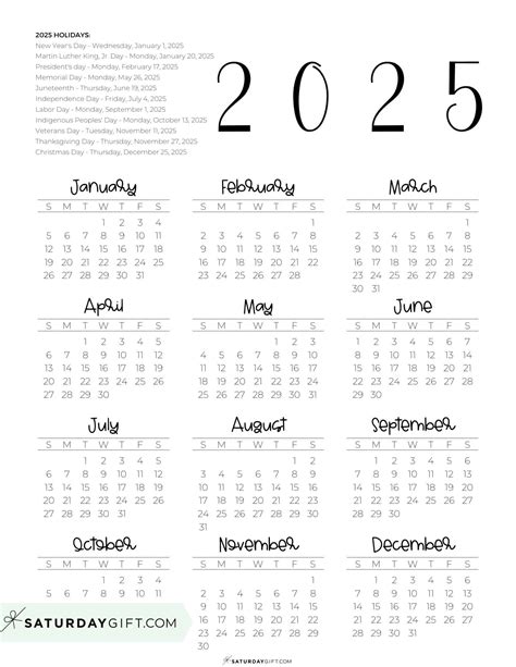 2025 At A Glance Calendar Image