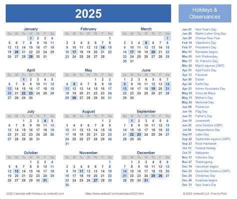 2025 calendar with holidays printable benefits