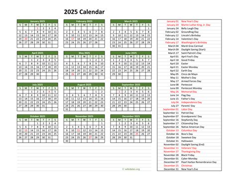 2025 calendar with holidays printable example