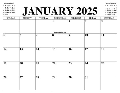 2025 calendar January