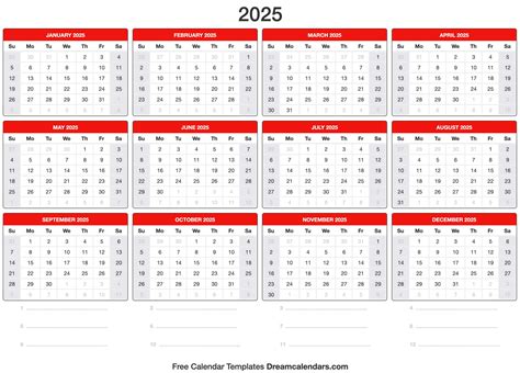 2025 Calendar Template Image