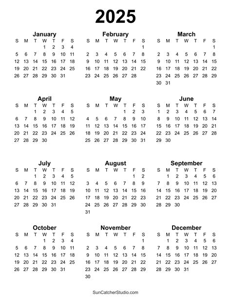 2025 Yearly Calendar Printable