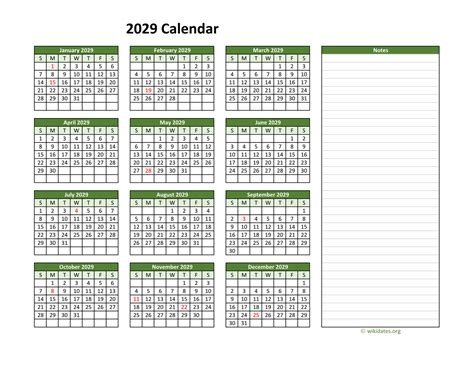 2029 calendar year overview