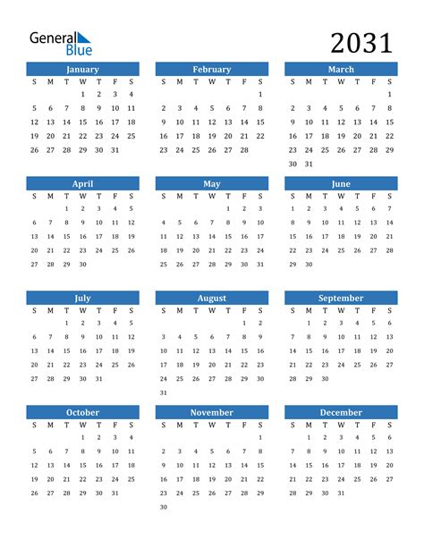 2031 Calendar