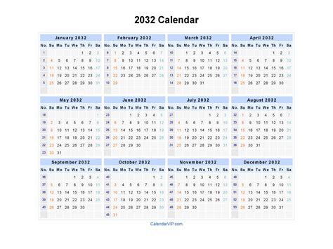 2032 Calendar Design