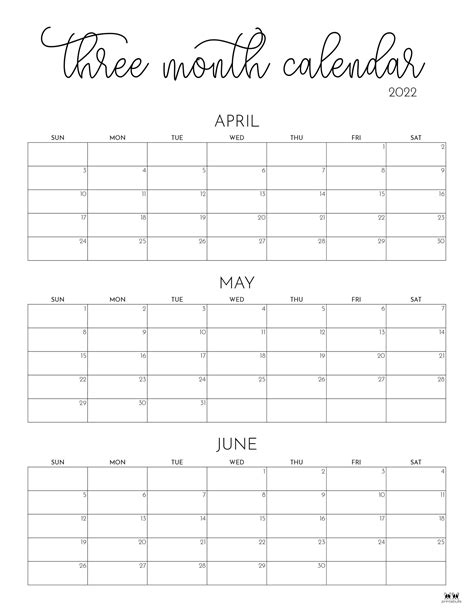 3-Month Calendar Features