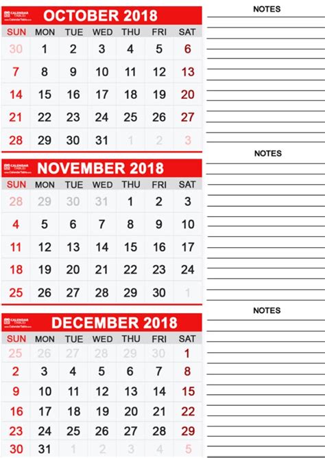 3 Month Calendar Printable for Personal Use