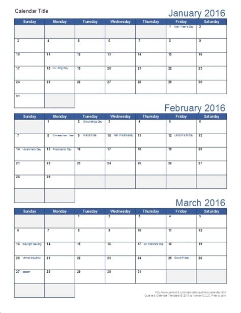 3 Month Calendar Printable for Professionals