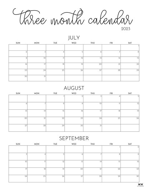 3 Month Calendar Printable for Students