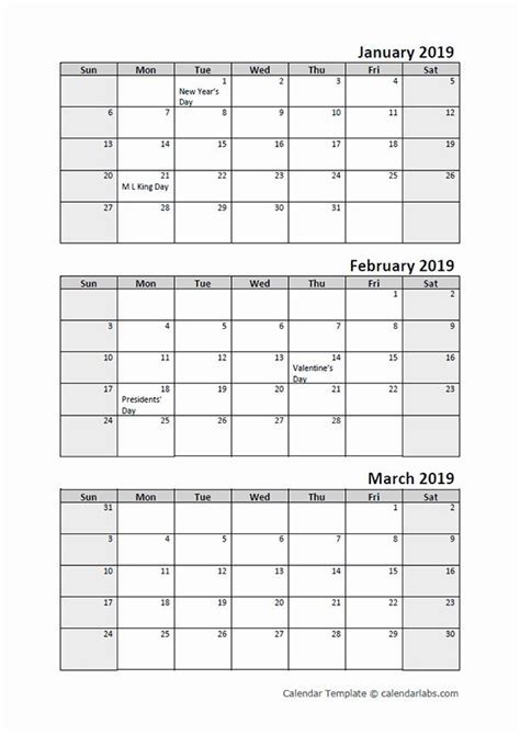 3 Month Calendar Printables