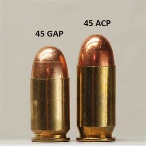 A ballistic comparison image of the.45 ACP and.GAP cartridges