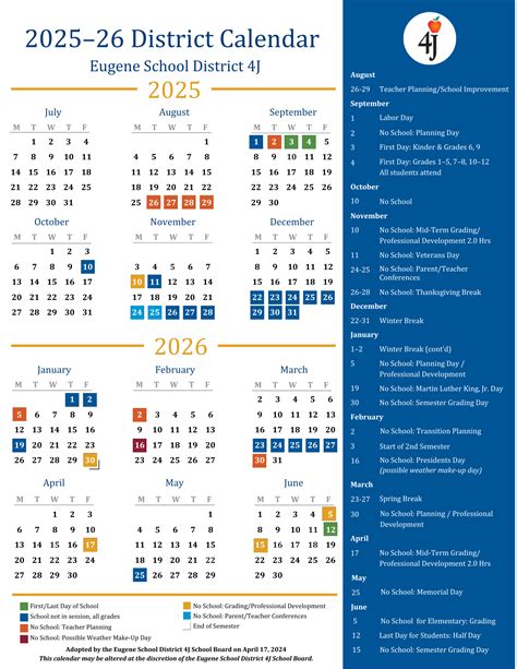 4J District Calendar Overview