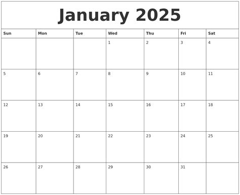 5 January 2025 Calendar Template