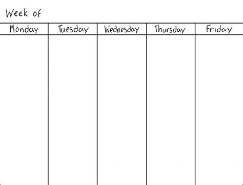 5-day week calendar example