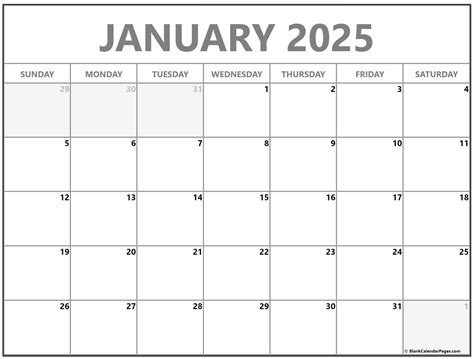 5 January 2025 calendar template