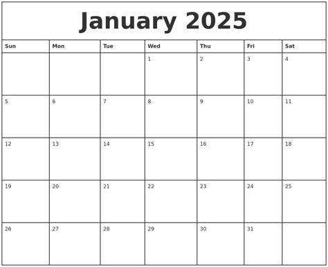 5 January 2025 calendar templates