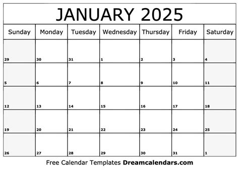 5 January 2025 calendar templates