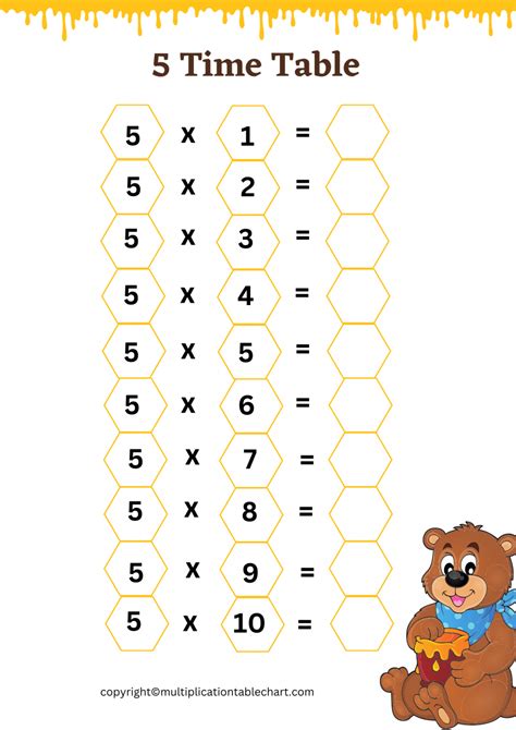 5 times tables worksheets