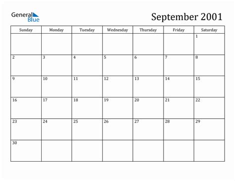 5 Ways to Utilize a September 2001 Calendar