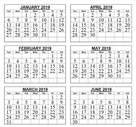 6-Month Calendar Types