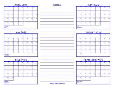 6-Month Calendar Types