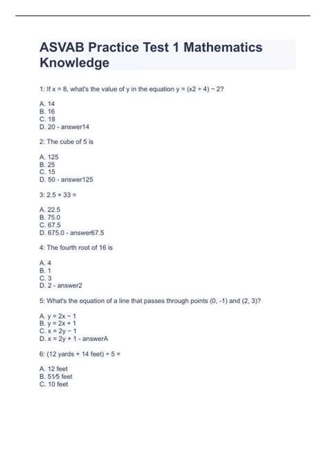 ASVAB Mathematics Knowledge Practice Test