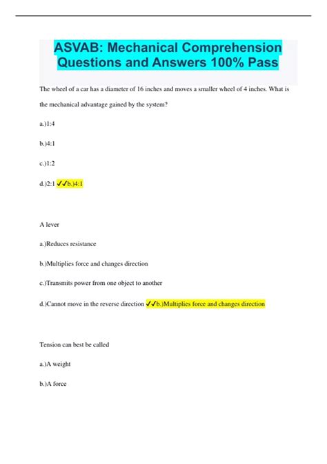 ASVAB Mechanical Comprehension Practice