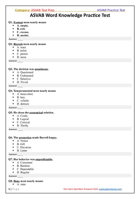 ASVAB Word Knowledge Reading Comprehension