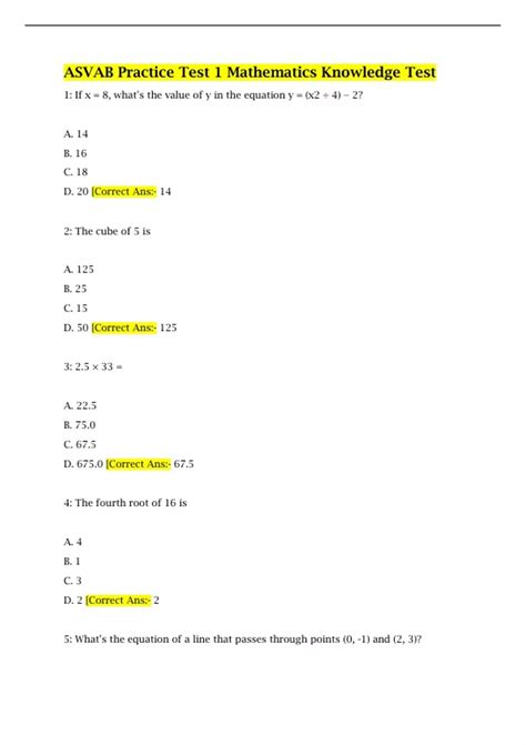 ASVAB Math Test Questions