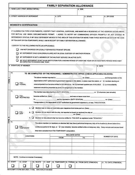 Air Force Family Separation Allowance Application