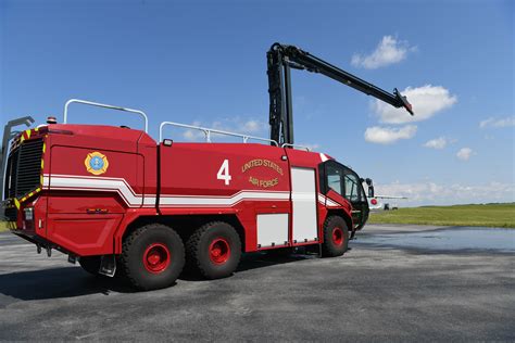 Air Force Firefighter operating fire truck