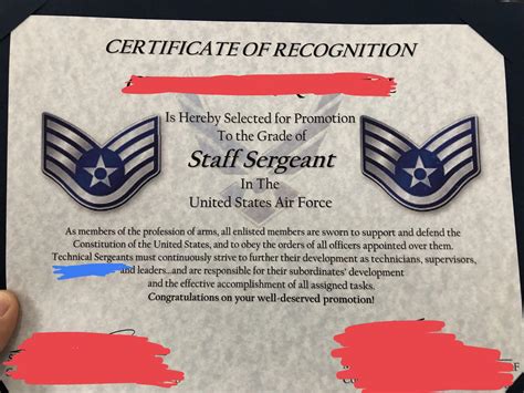 Air Force Staff Sergeant Certificate