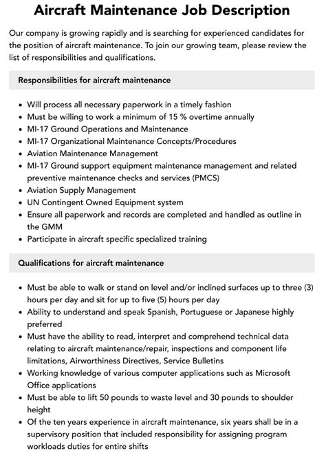 Aircraft Maintenance Officer Job Description