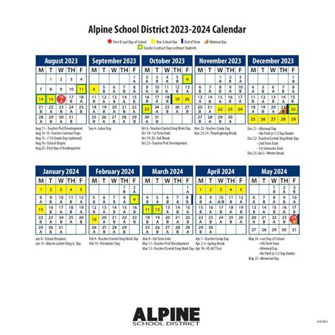 Alpine Schools Calendar Overview