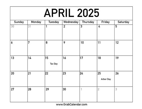 April 2025 Calendar Download Printable