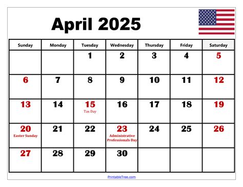 April 2025 Calendar Holidays