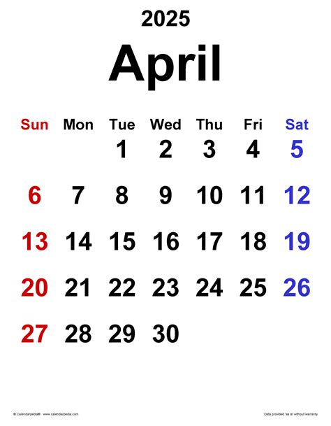 April 2025 Calendar Image 3