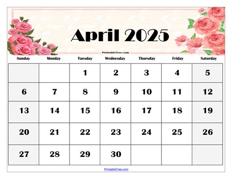 April 2025 Calendar Template Printable