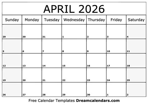 April 2026 Calendar Image 1