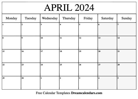 April Printable Calendar